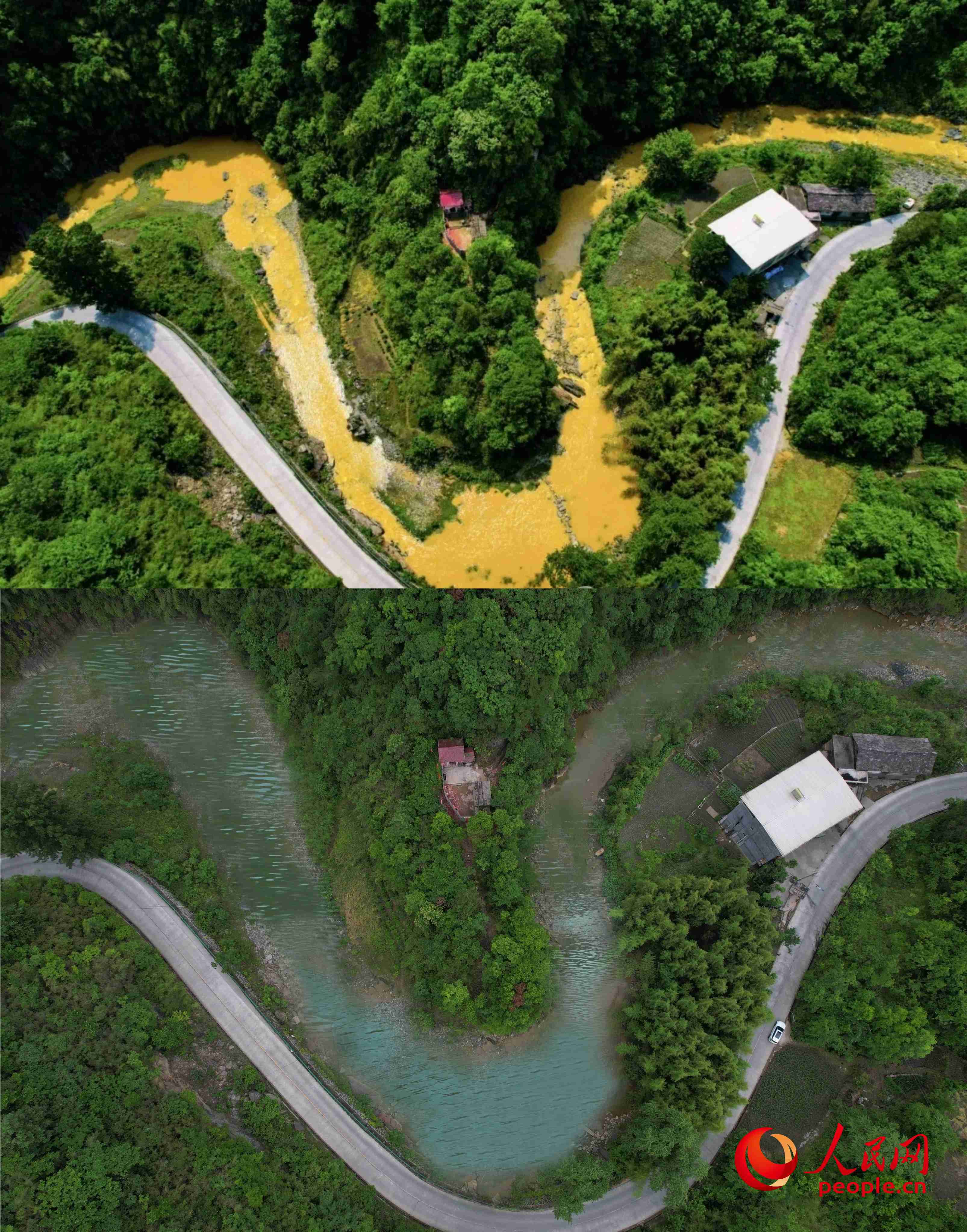 厚子河仇家灣河段治理前后。受訪者供圖