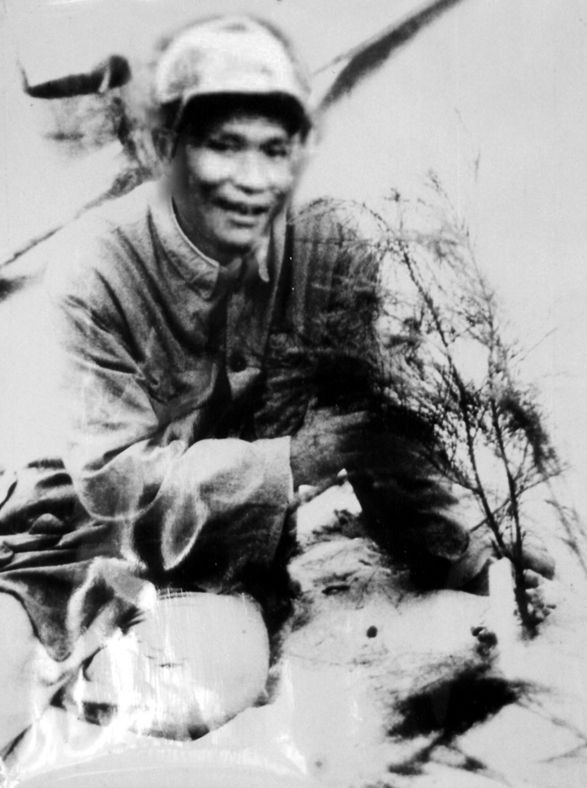 谷文昌與試種成活的木麻黃（資料照片）。